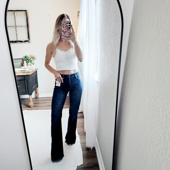 Risen MR Tummy Control Dark Wash Frayed Hem Flare Jeans Classic Various NEW - Picture 4 of 11